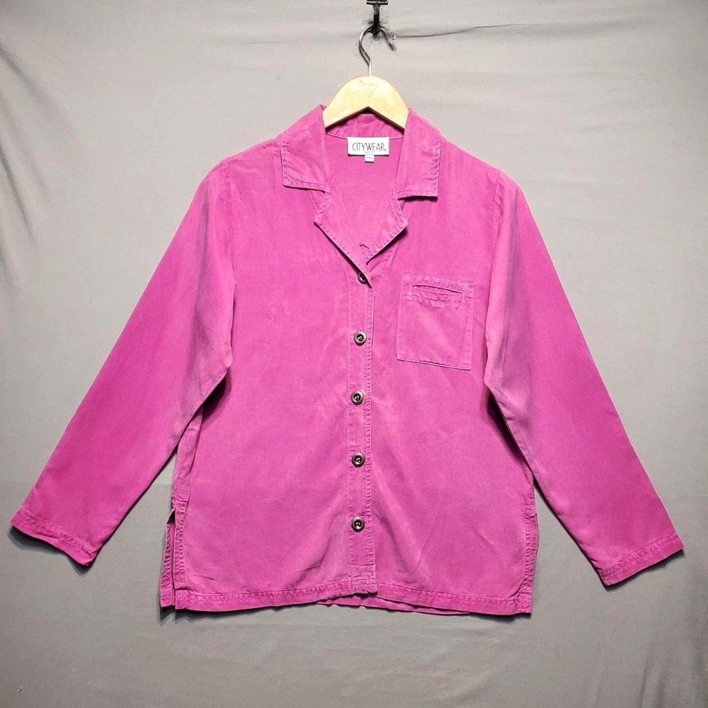 Citywear Petite Pink Lyocell Button Up Blouse Shirt Jacket Shacket Womens PS USA